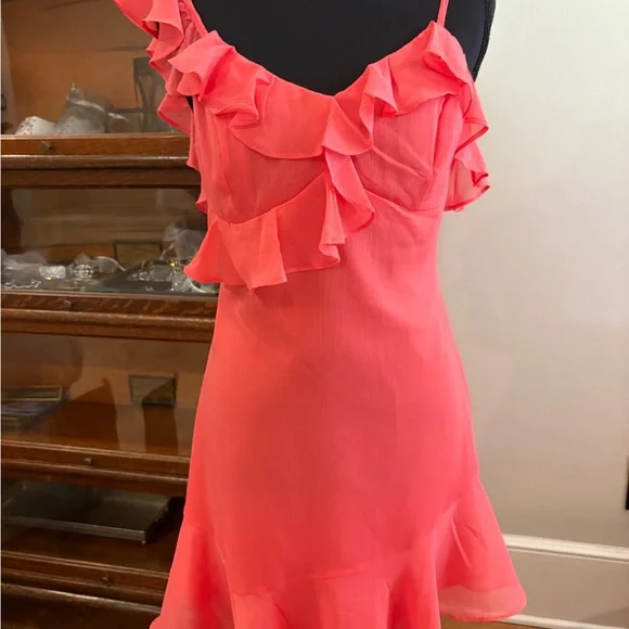 Lulu's Vibrant Coral Ruffle Mini Dress - Picture 2 of 5